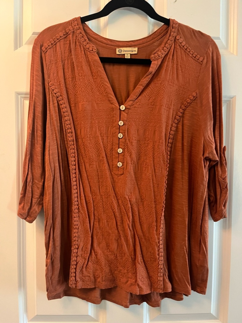 Democracy Rust Button-Front Peasant Tunic